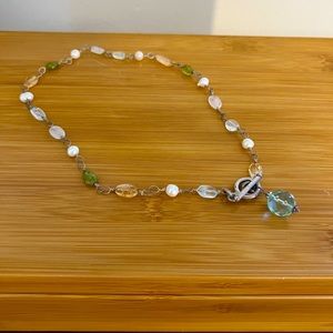 Sterling Silver necklace with semi precious stones and fresh water pearl